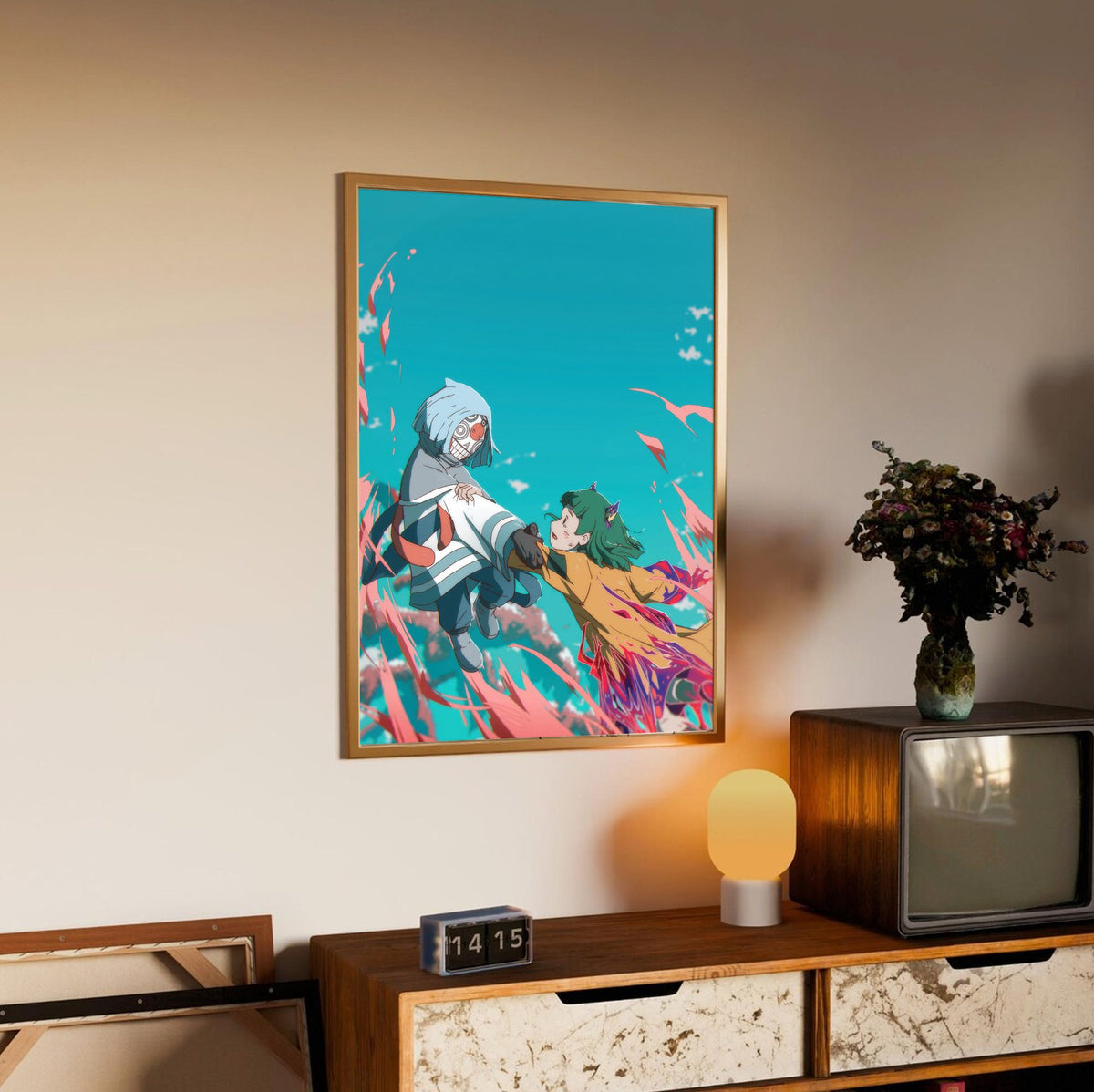Another World (2025) Movie Key Art poster in an oak frame above a sideboard