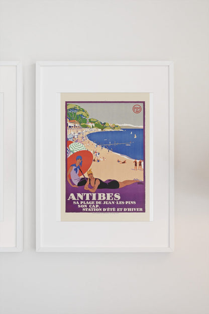 Antibes Juan les Pins poster on a light wall