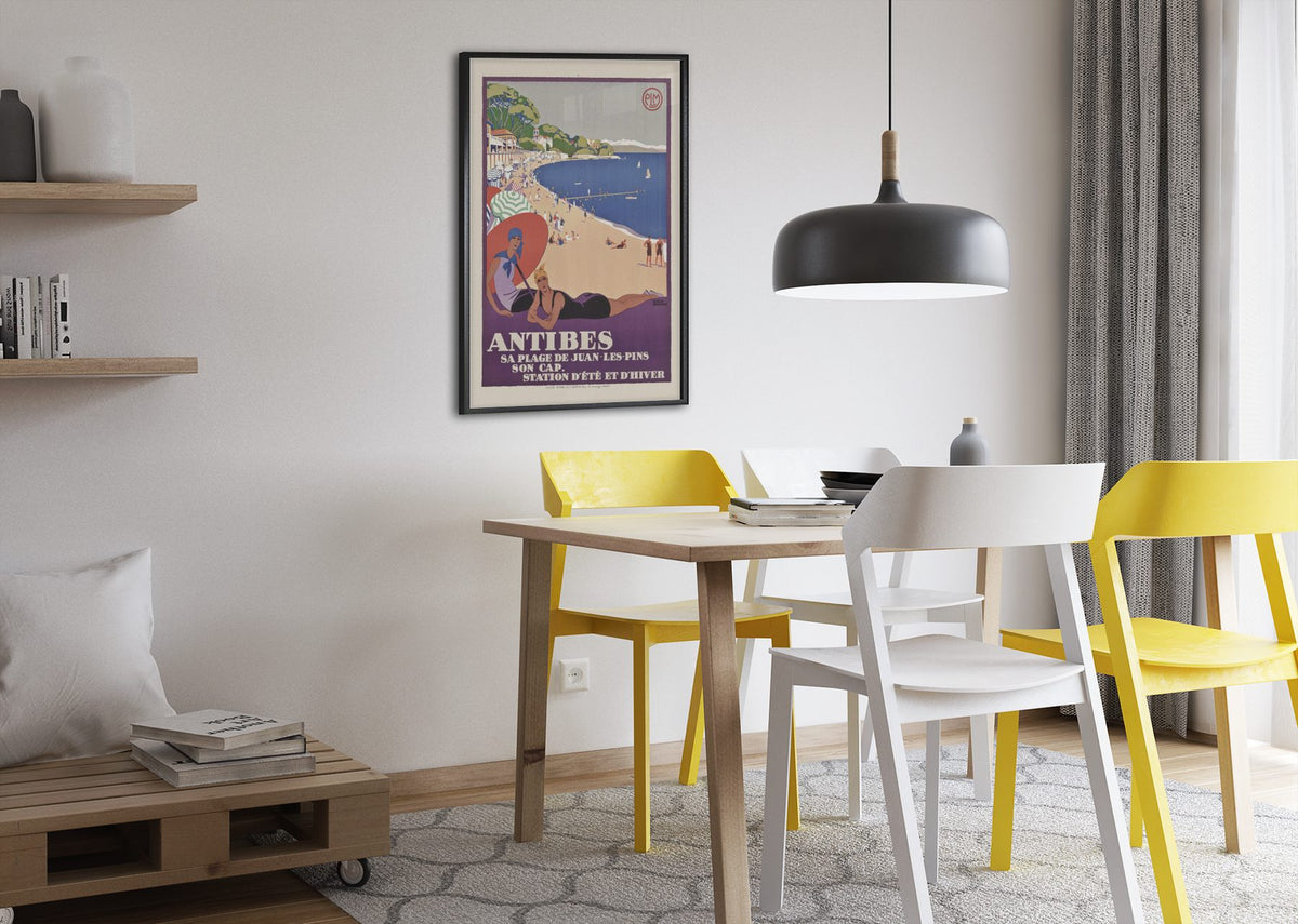 Antibes Juan les Pins poster framed above a dining table