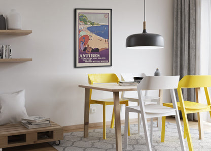 Antibes Juan les Pins poster framed above a dining table