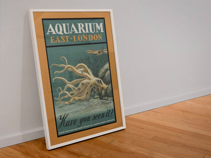 Aquarium East London Octopus poster in a white frame leaning against a wall