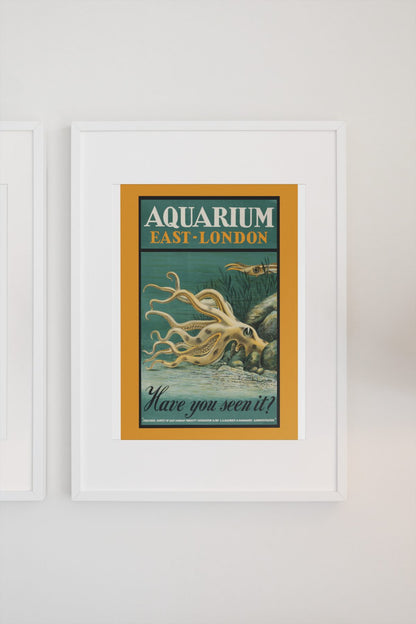Aquarium East London Octopus poster on a light wall