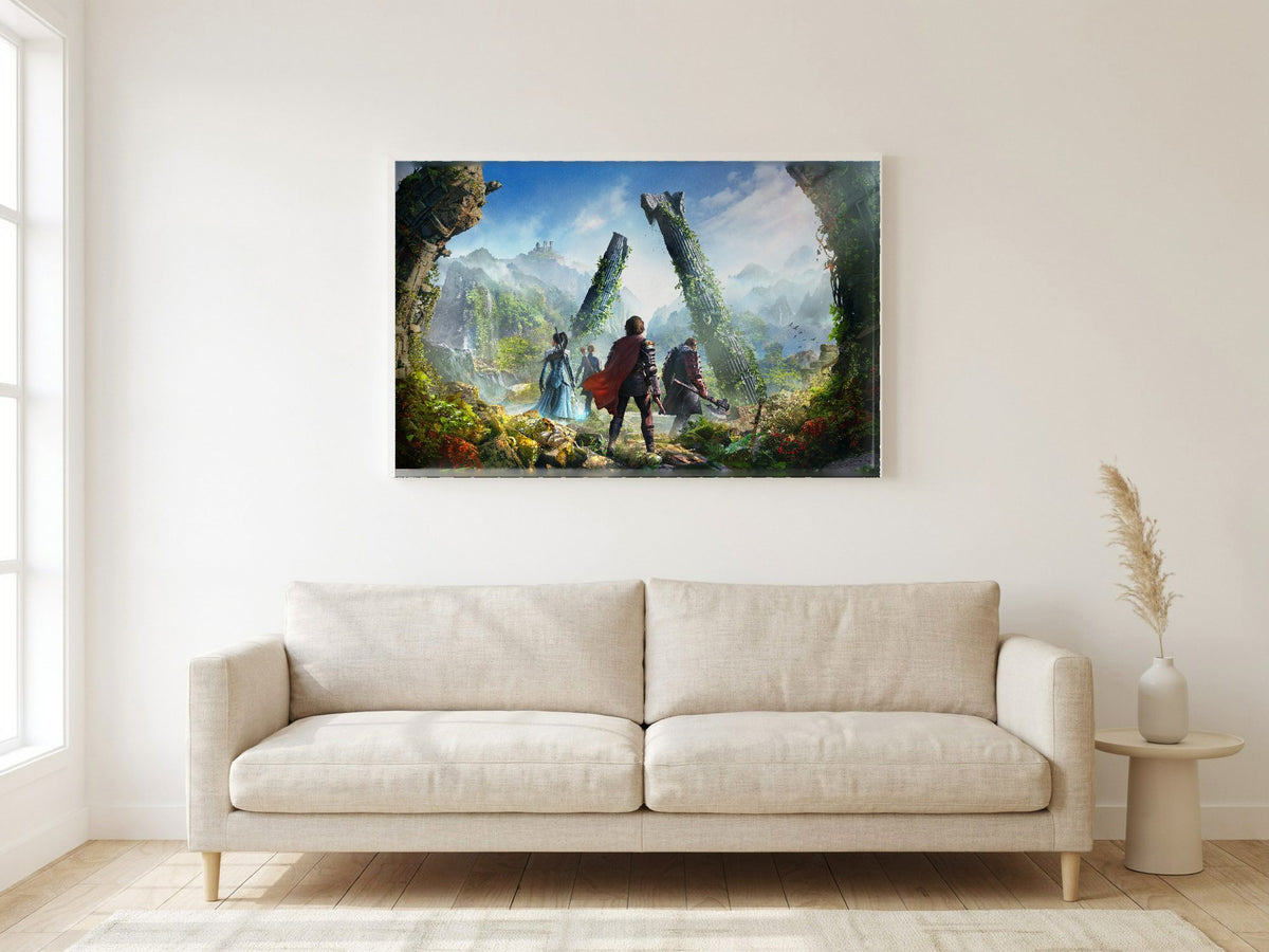 ArcheAge Chronicles Key Art poster in a white frame in a living room