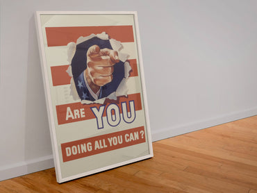 Are You Doing All You Can? poster in a white frame leaning against a wall