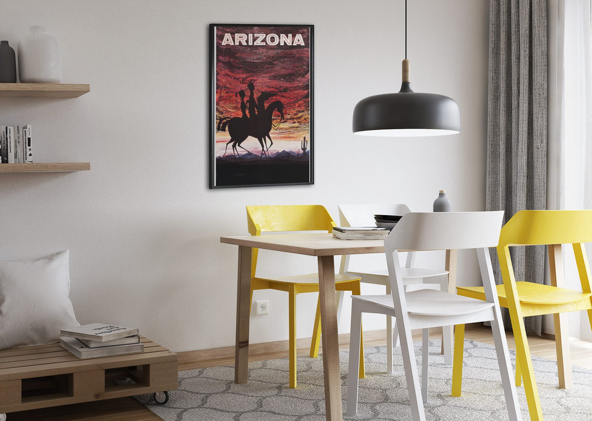 Arizona Desert Sunset poster framed above a dining table