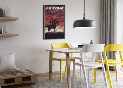 Arizona Desert Sunset poster framed above a dining table