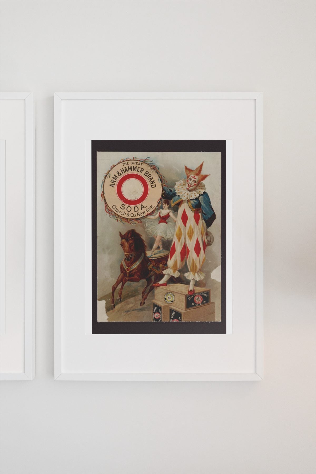 Arm and Hammer Soda Clown poster on a light wall