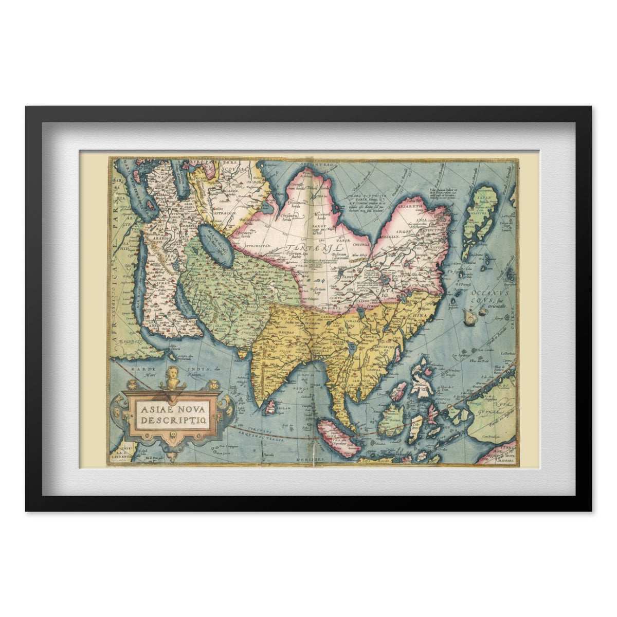 Asia 1570 Ortelius Map print in a black frame