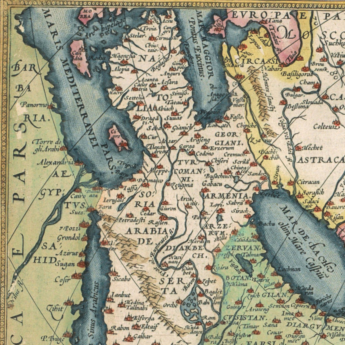 Close-up detail of the Asia 1570 Ortelius Map print