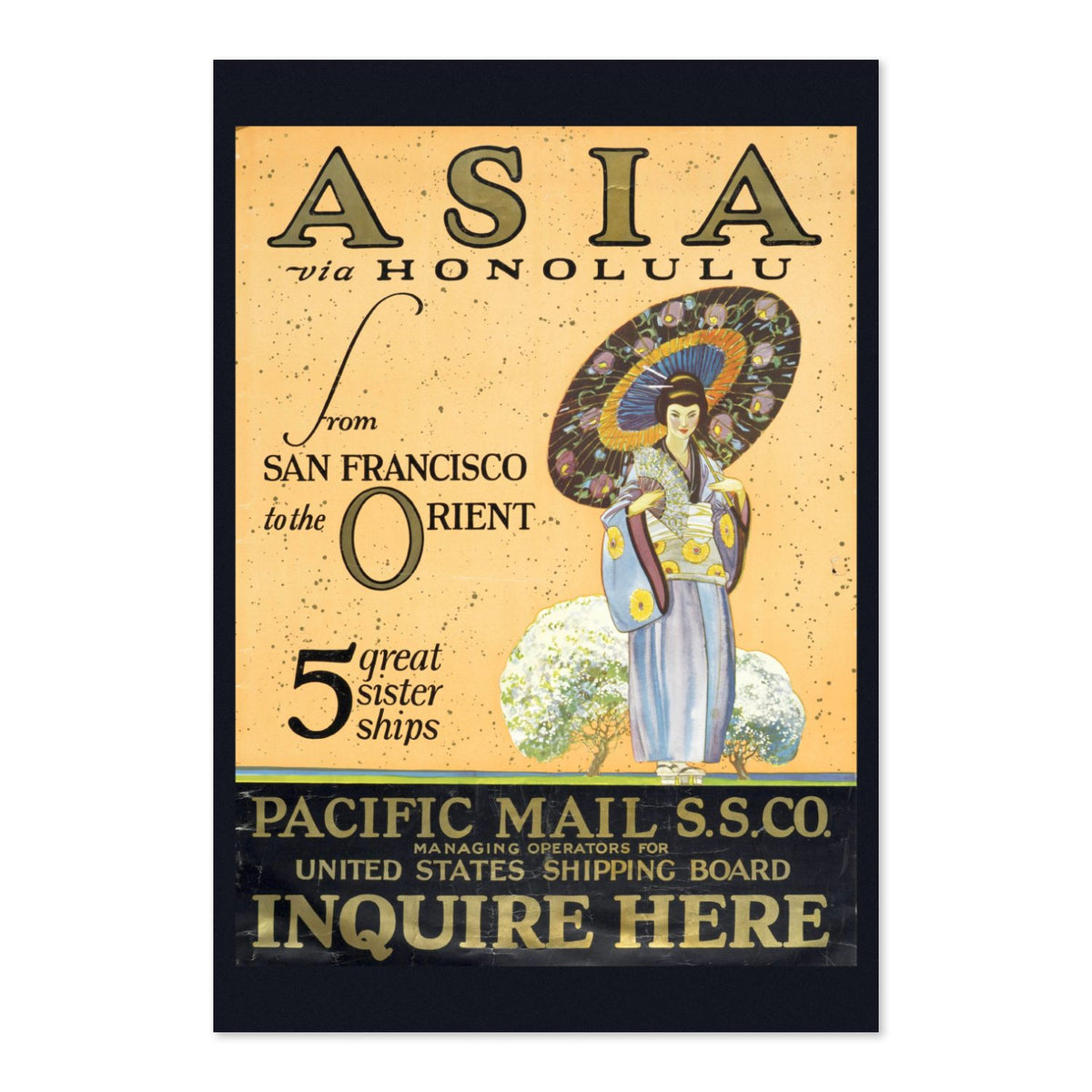 Asia via Honolulu Pacific Mail poster print