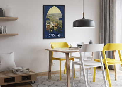 Assisi poster framed above a dining table