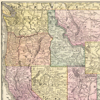 Close-up detail of the Atchison, Topeka & Santa Fe Railroad 1888 Map