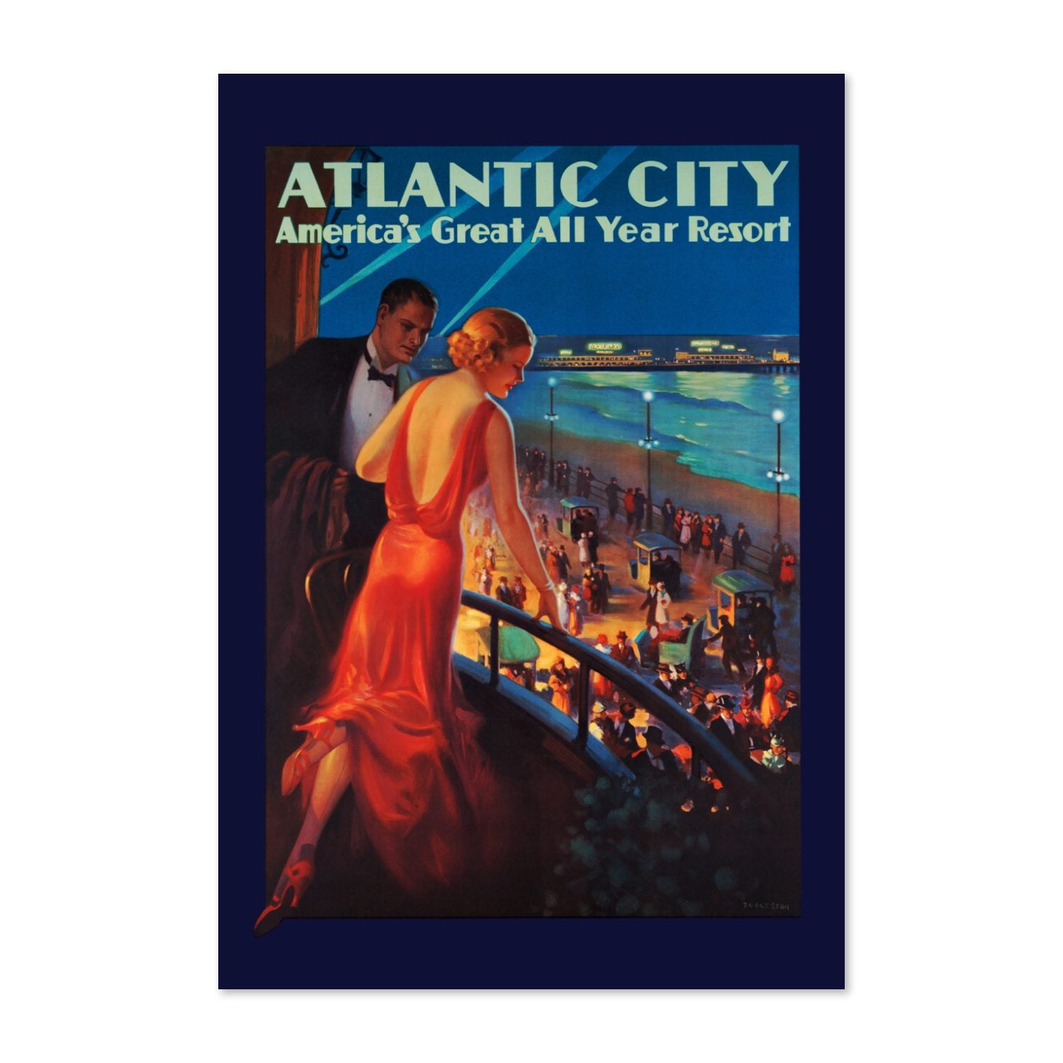 Atlantic City Night Resort poster print
