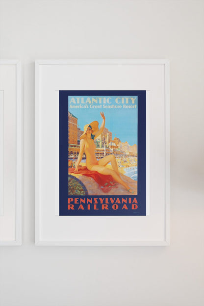 Atlantic City Pennsylvania Railroad poster on a light wall