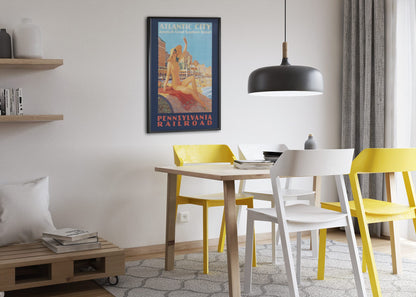 Atlantic City Pennsylvania Railroad poster framed above a dining table