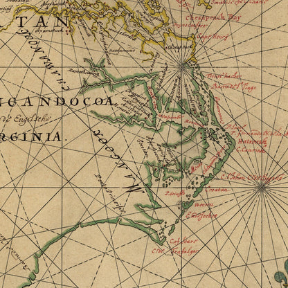 Close-up detail of the Atlantic Coast 1639 Chart