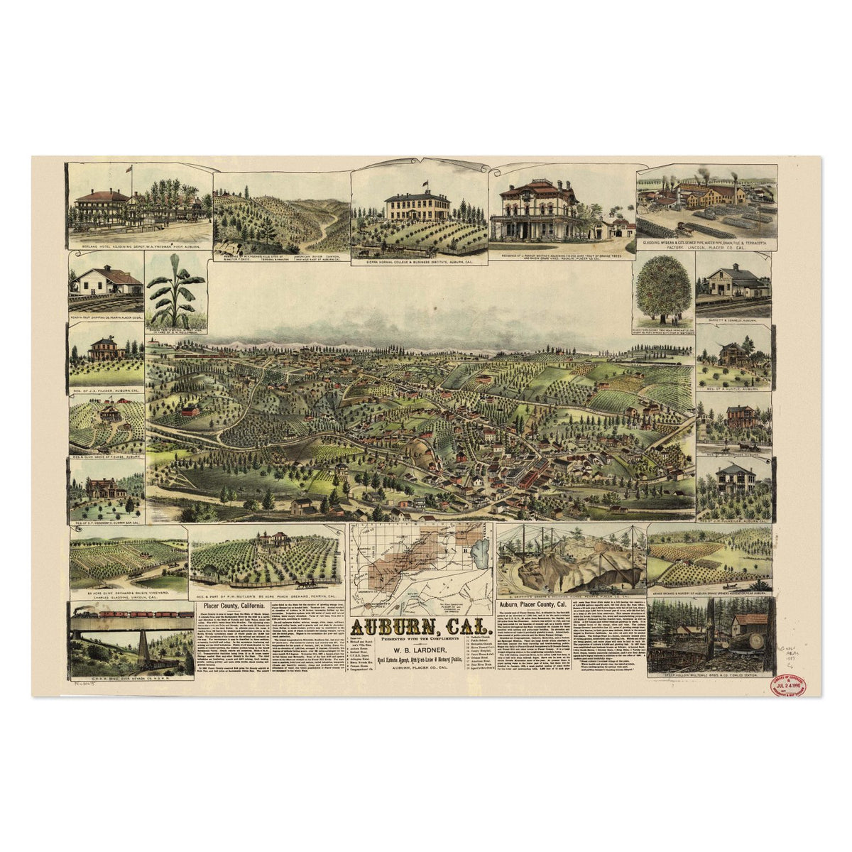 Auburn 1887 Panoramic Map poster print