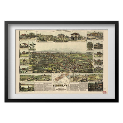 Auburn 1887 Panoramic Map print in a black frame