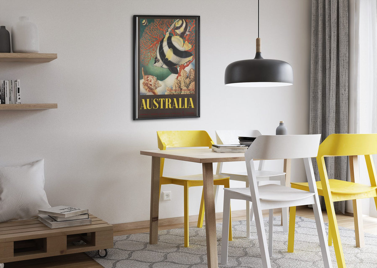 Australia Great Barrier Reef poster framed above a dining table