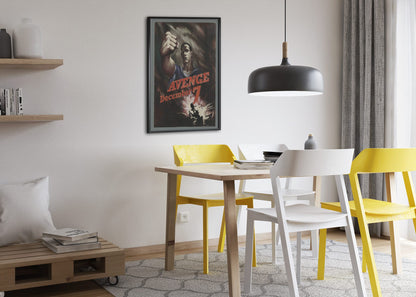 Avenge December 7 poster framed above a dining table