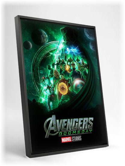 Avengers: Doomsday (2026) Movie Doctor Doom Teaser Art as a black floater framed canvas leaning against a wall