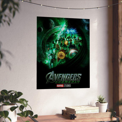 Avengers: Doomsday (2026) Movie Doctor Doom Teaser Art poster unframed on a white wall above a desk
