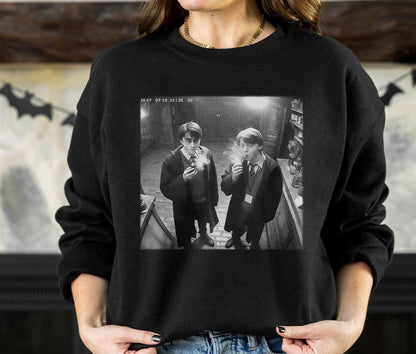 Vintage Wizard Friends Sweatshirt – Retro Black & White Graphic Pullover