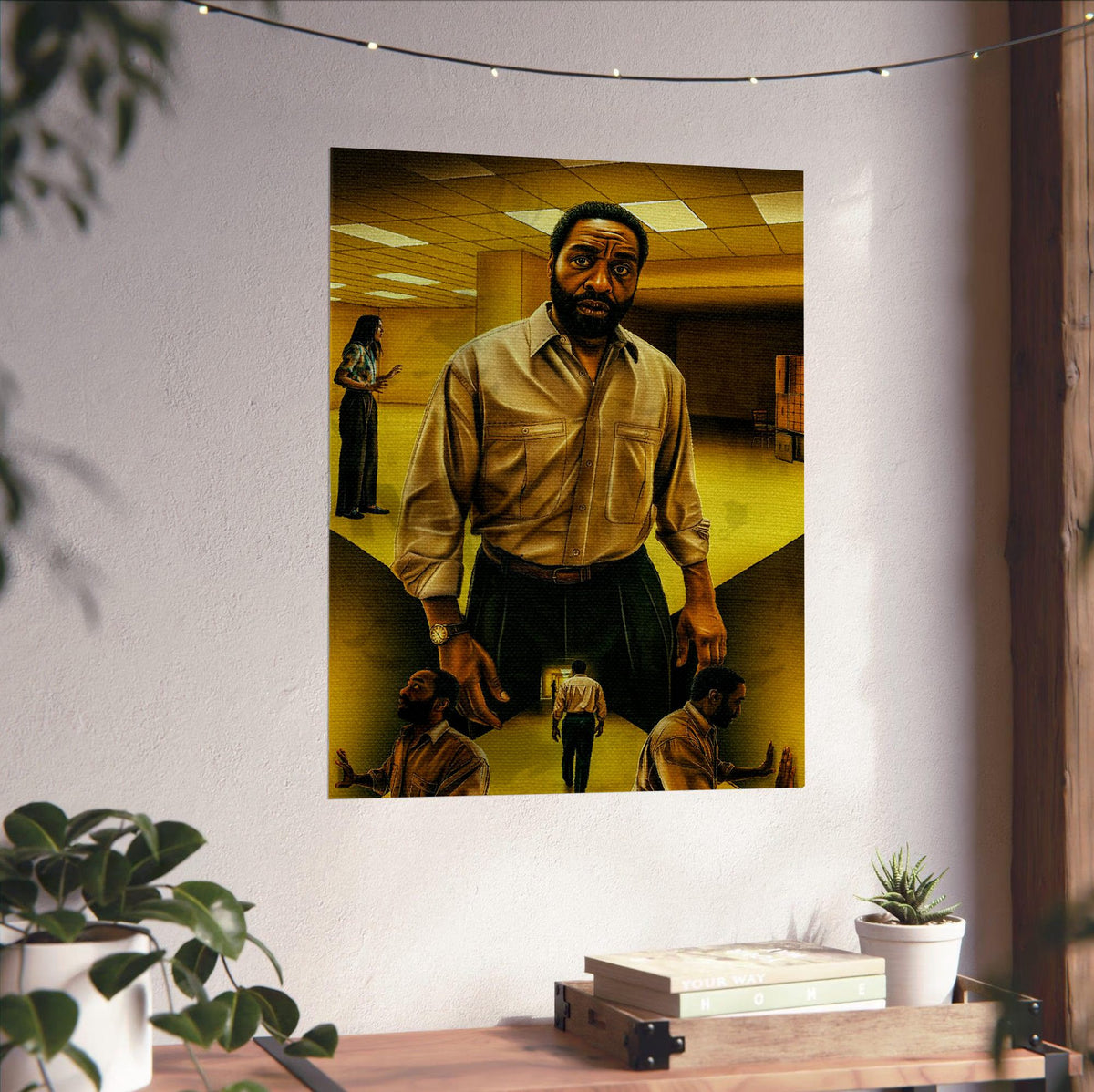 Backrooms (2026) Movie Key Art poster unframed on a white wall above a desk