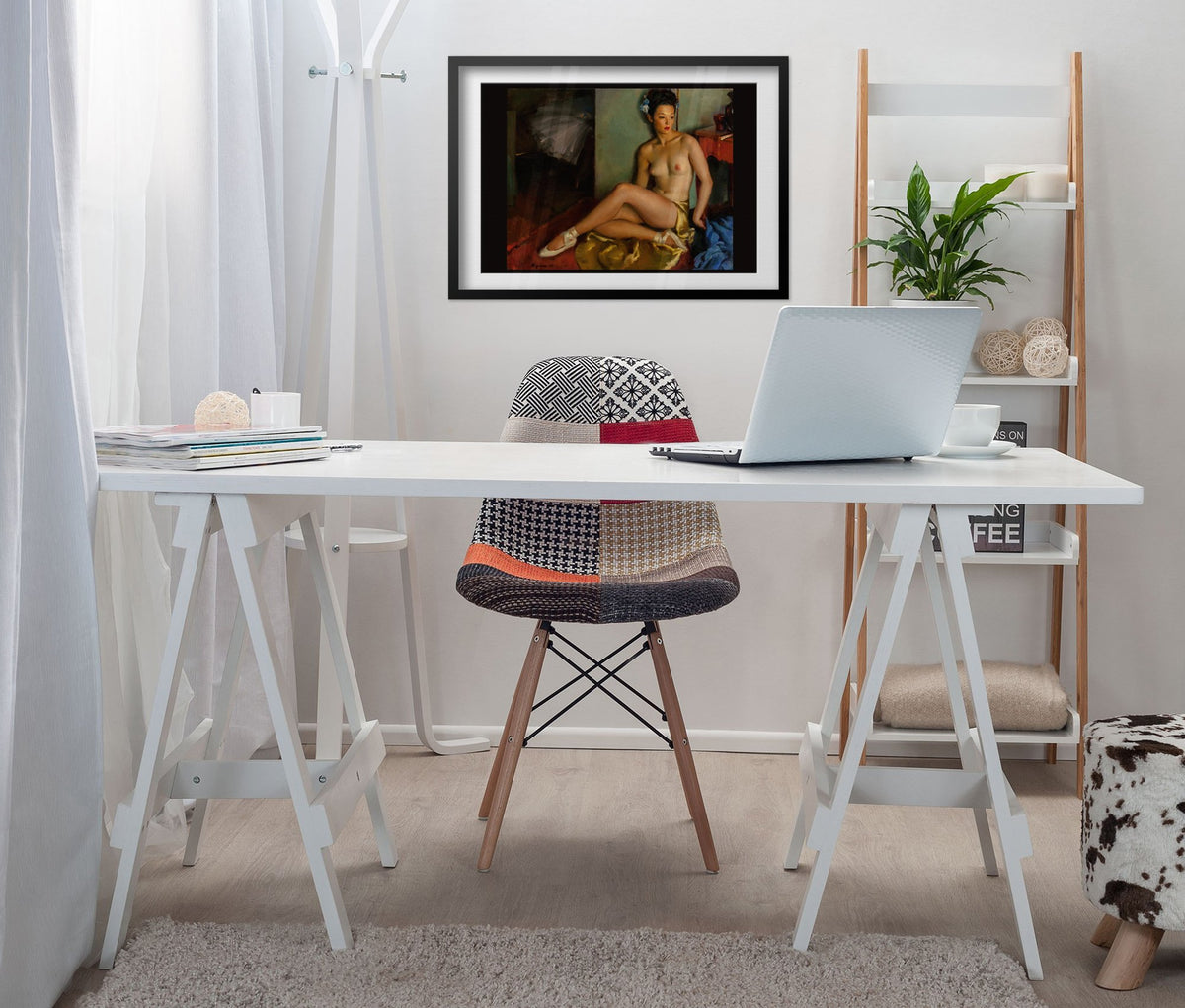 Ballerina by Gil Elvgren, pin-up poster — desk styling