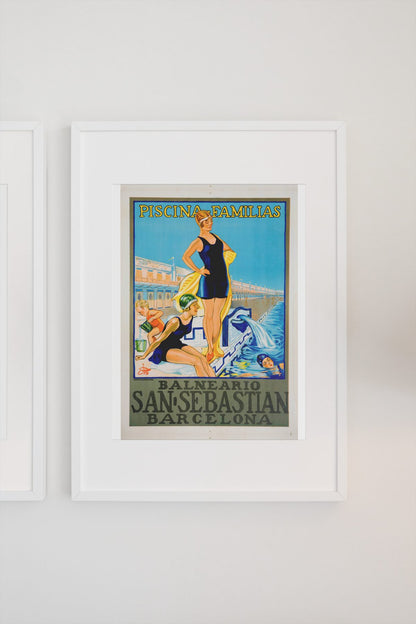 Balneario San Sebastian Barcelona poster on a light wall