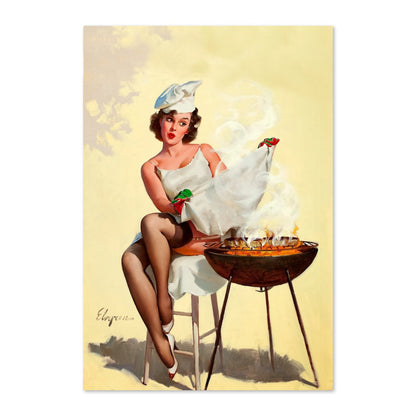 Barbecutie by Gil Elvgren, pin-up poster — framed print