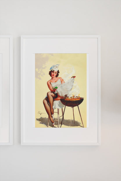 Barbecutie by Gil Elvgren, pin-up poster — gallery wall