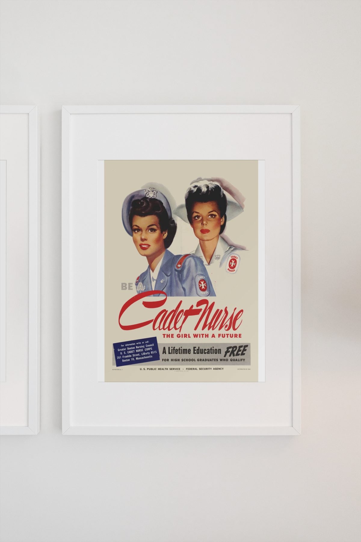 Be a Cadet Nurse — The Girl with a Future poster on a light wall