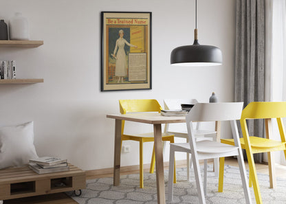 Be a Trained Nurse poster framed above a dining table