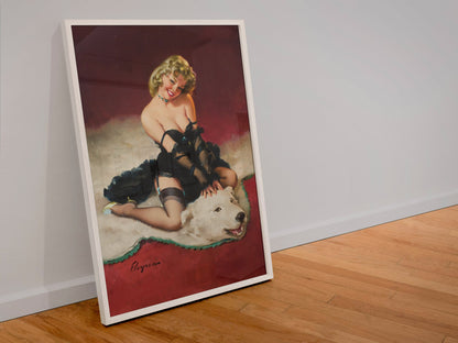 Bear Facts by Gil Elvgren, pin-up poster — leaning frame