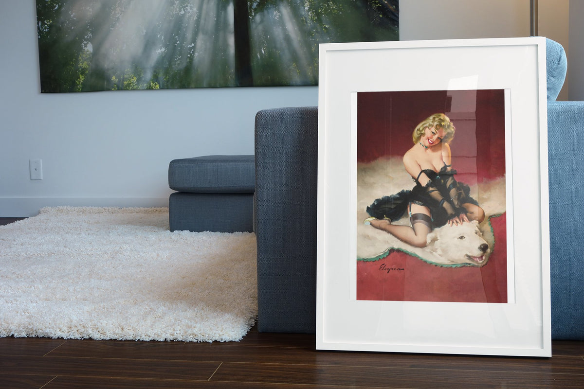 Bear Facts by Gil Elvgren, pin-up poster — living room wall