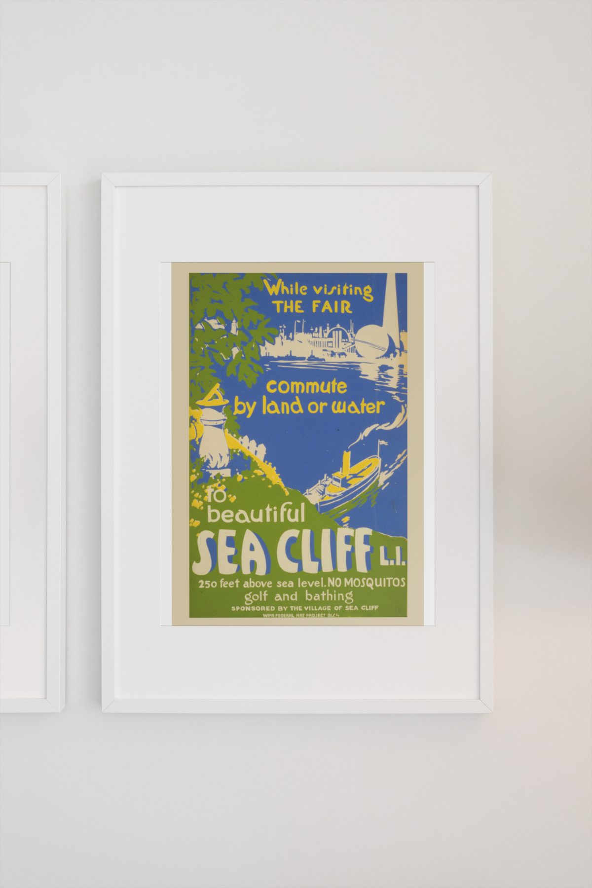 Beautiful Sea Cliff Long Island poster on a light wall