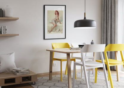 Bedside Manner by Gil Elvgren, pin-up poster — dining room