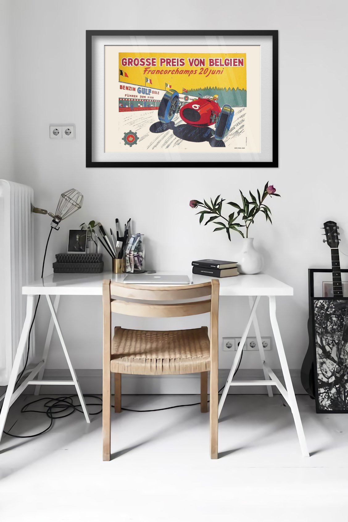 Belgian Grand Prix Francorchamps poster framed in a bright home office