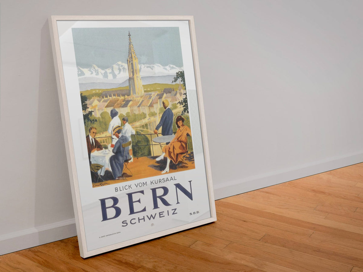 Bern View from the Kursaal poster in a white frame leaning against a wall