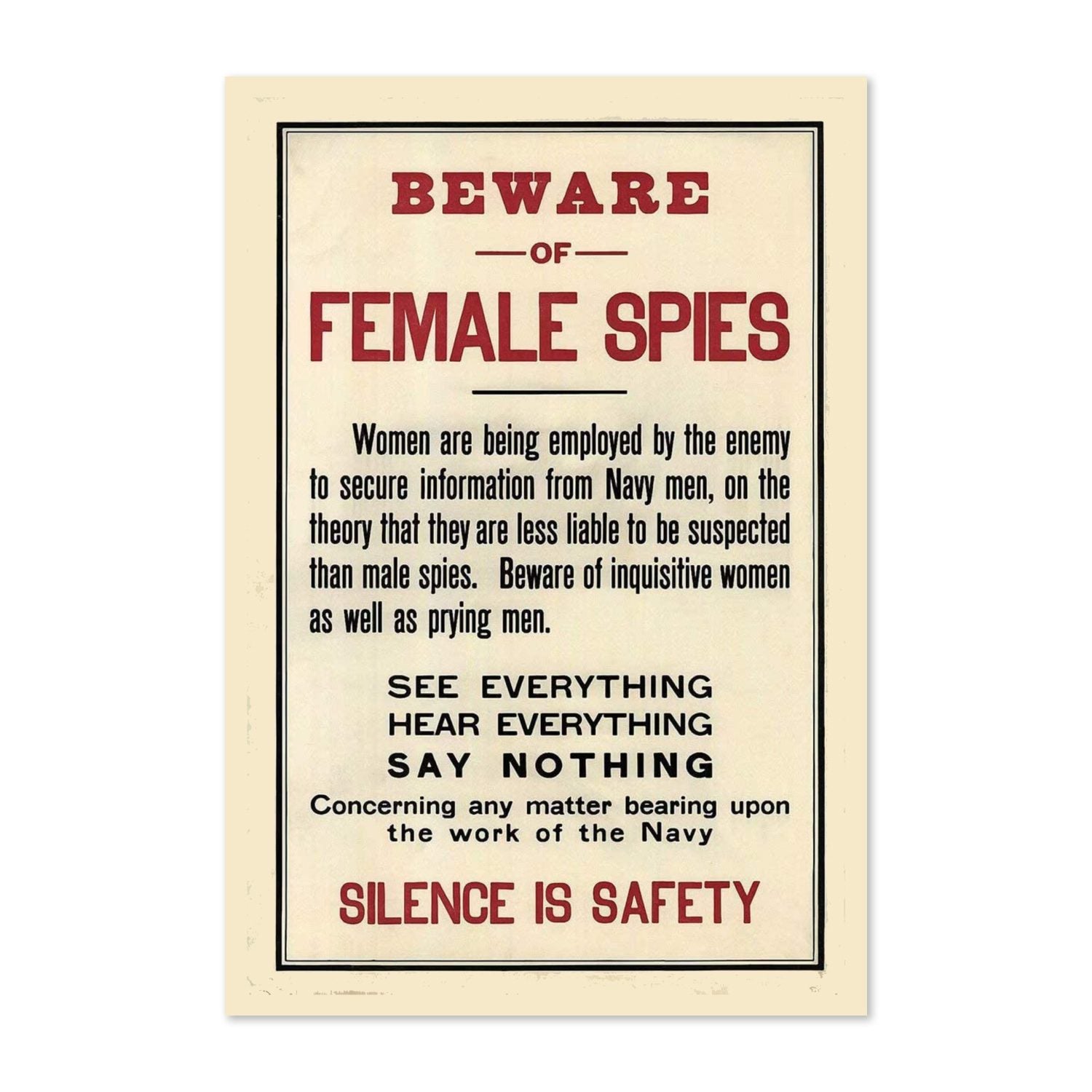 Beware of Female Spies poster print