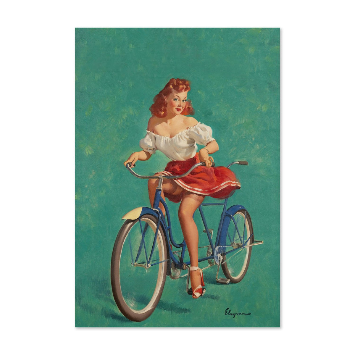 Bicycle Built for Woo by Gil Elvgren, pin-up poster — framed print