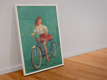 Bicycle Built for Woo by Gil Elvgren, pin-up poster — leaning frame