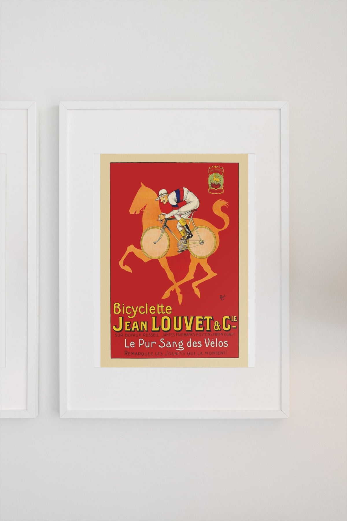 Jean Louvet Pur Sang des Velos poster on a light wall
