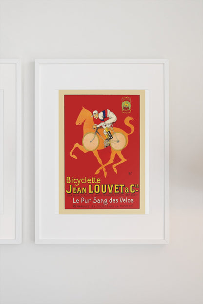 Jean Louvet Pur Sang des Velos poster on a light wall