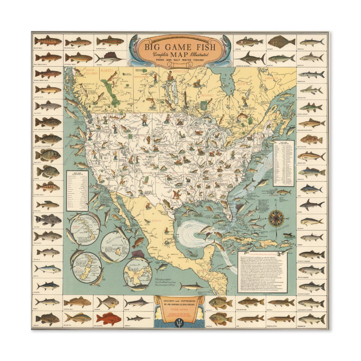 Big Game Fish 1936 Map vintage print