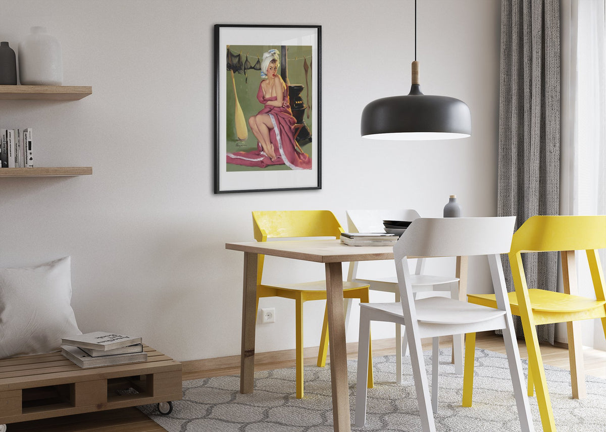 Blanket Coverage by Gil Elvgren, pin-up poster — dining room