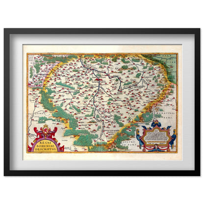 Bohemia 1570 Ortelius Map print in a black frame