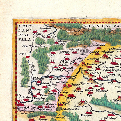 Close-up detail of the Bohemia 1570 Ortelius Map print