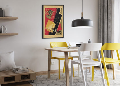 Books Are Weapons Against Fascism poster framed above a dining table